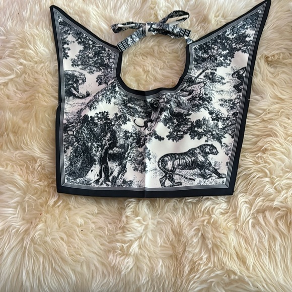 Navy and Cream Toile Print Dickey Collar with Bow Tie Closure - Picture 5 of 13